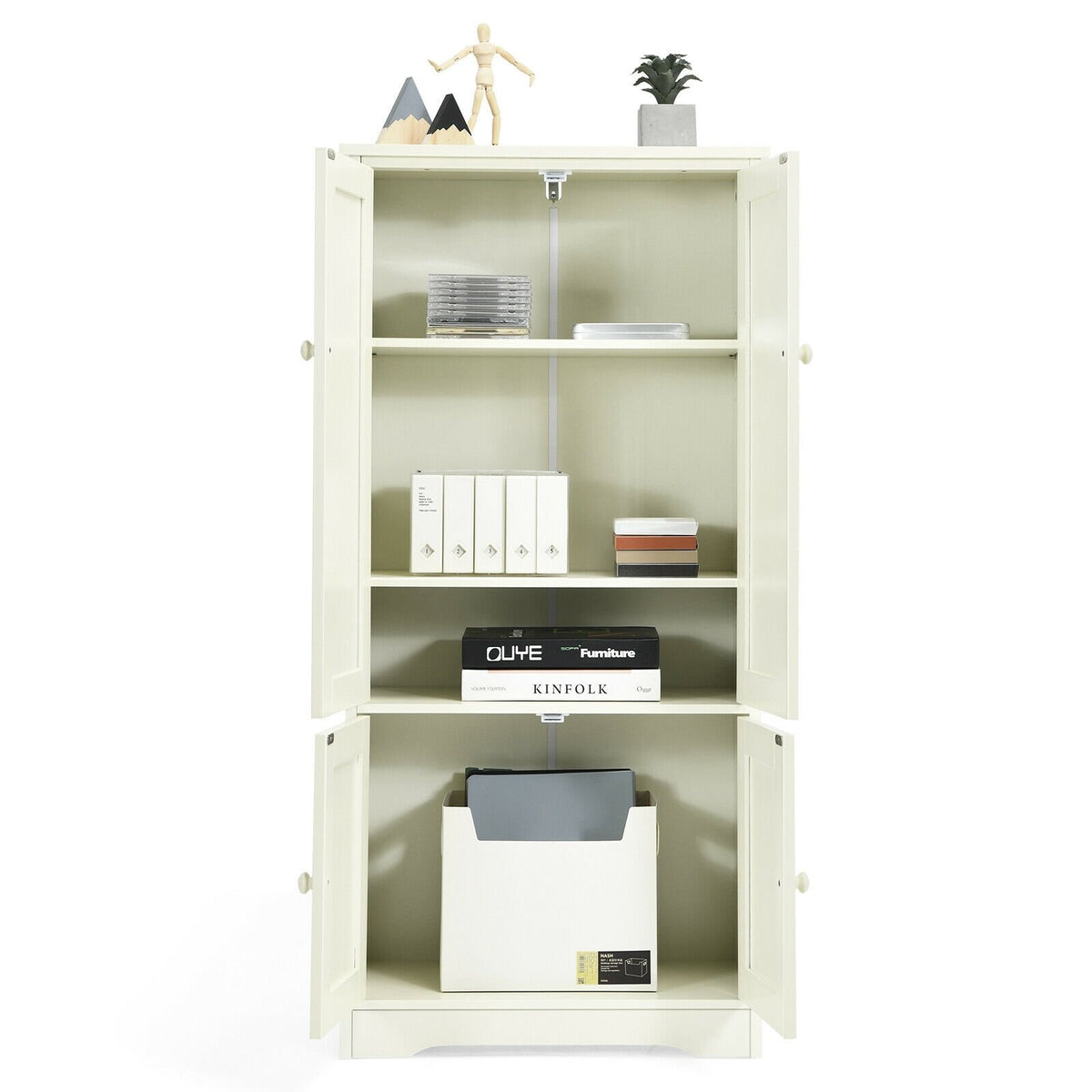 Accent Floor Storage Cabinet with Adjustable Shelves Antique 2-Door-Cream White view 7