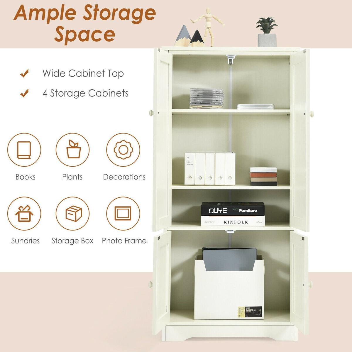 Accent Floor Storage Cabinet with Adjustable Shelves Antique 2-Door-Cream White view 8