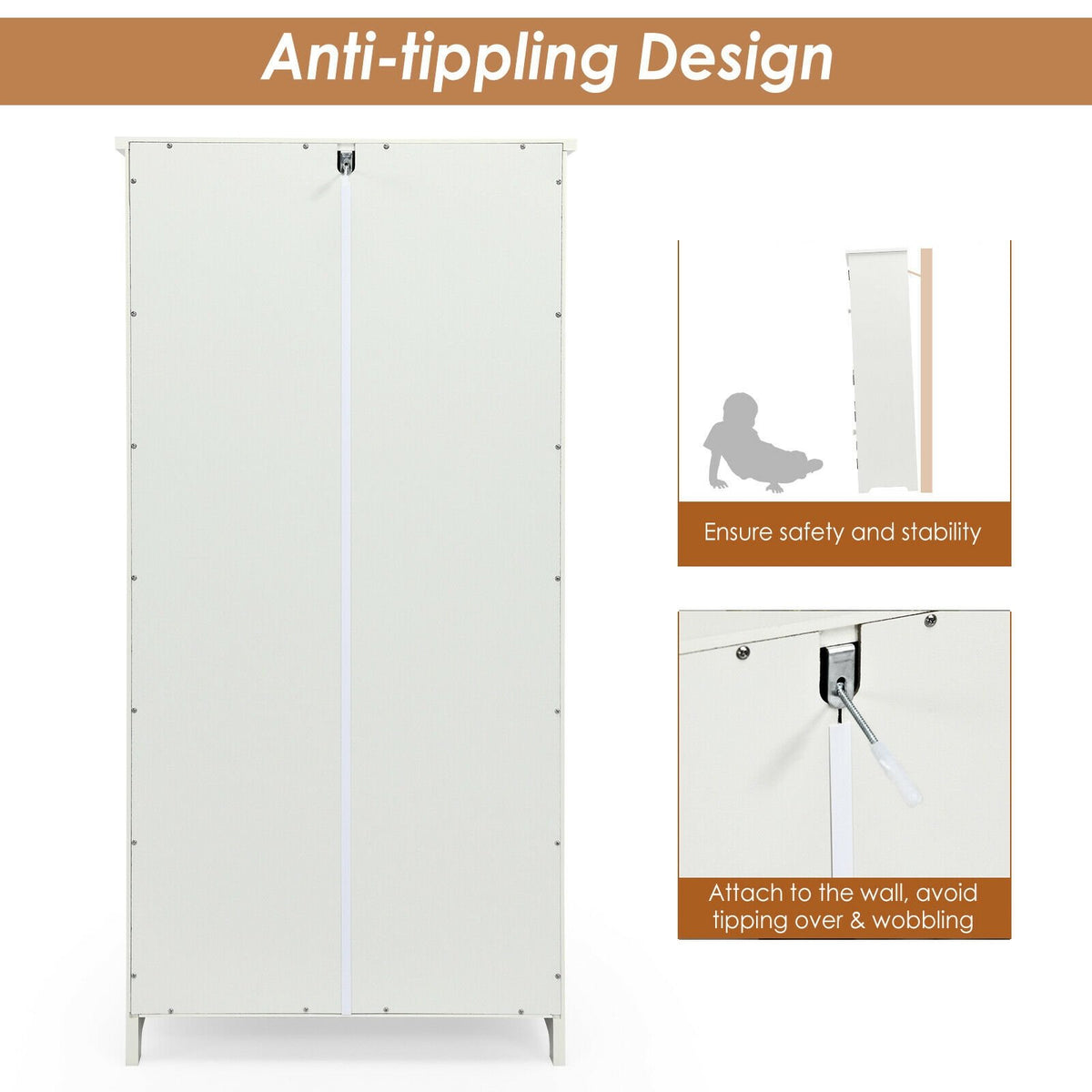 Accent Floor Storage Cabinet with Adjustable Shelves Antique 2-Door-Cream White view 9