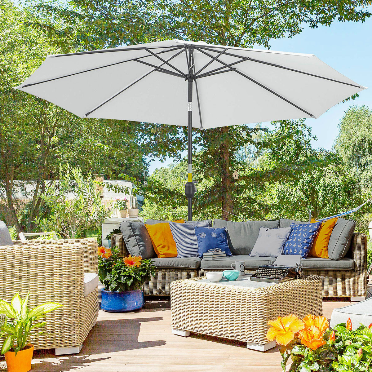 10' x 8' Round Market Umbrella, Patio Umbrella with Crank Handle and Tilt, Outdoor Parasol for Garden, Blue – view 63
