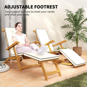 Folding Patio Lounge Chair with Padded Cushion, Acacia Wood Patio Lounger Recliner with Footrest for – view 11