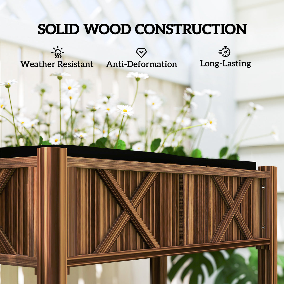 Wooden Raised Garden Bed, Elevated Planter Box with Storage Shelf, Drainage Holes and Liner – view 13