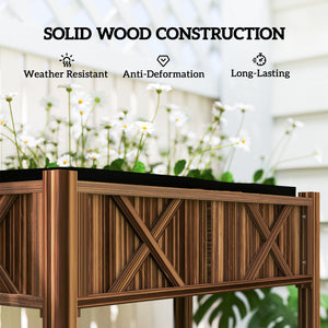 Wooden Raised Garden Bed, Elevated Planter Box with Storage Shelf, Drainage Holes and Liner – view 13