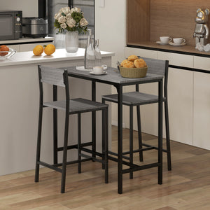 Industrial Bar Table Set Counter Height 3 Piece and 2 High Back Stools Set Dining Table Set Natural Wood