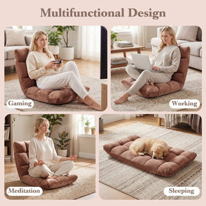 Adjustable 14-position Cushioned Floor Chair-Beige view 6