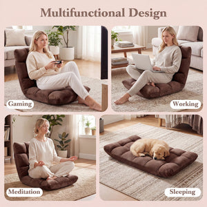 Adjustable 14-position Cushioned Floor Chair-Coffee view 5