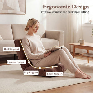 Adjustable 14-position Cushioned Floor Chair-Coffee view 7