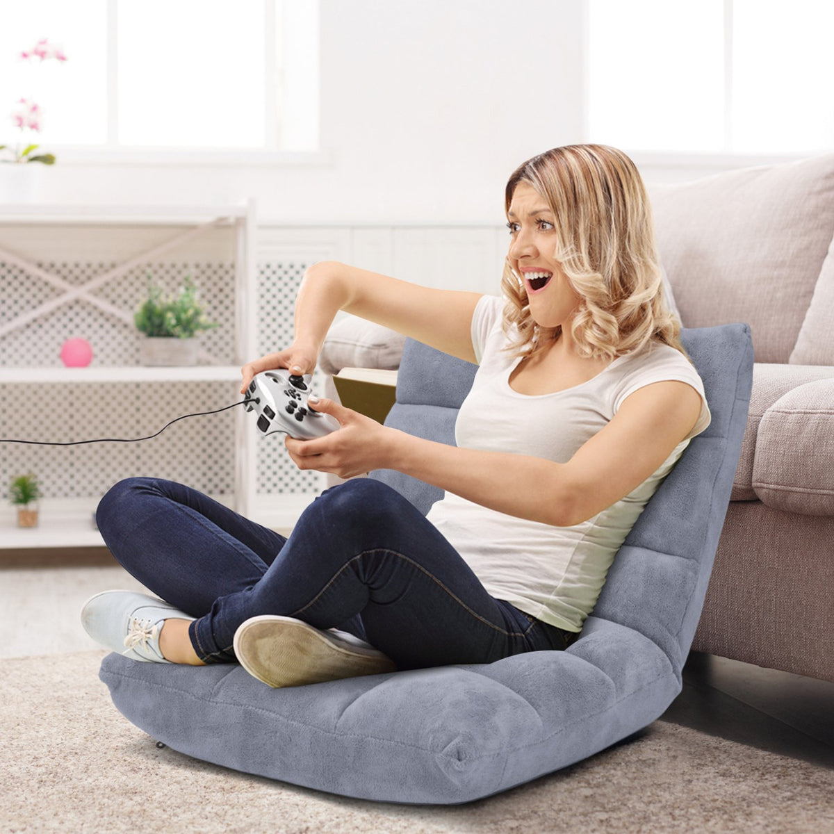 Adjustable 14-position Cushioned Floor Chair-Gray view 2