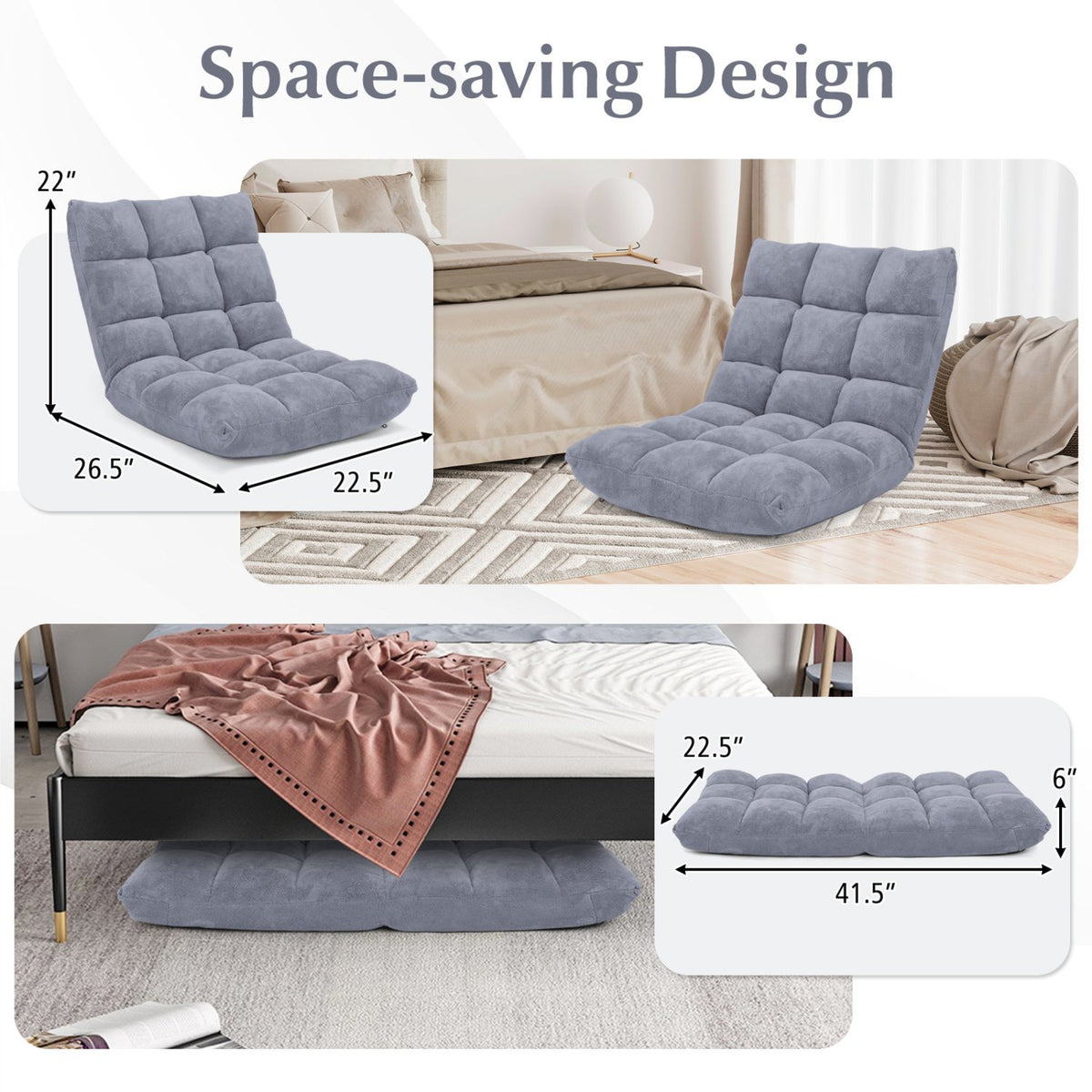 Adjustable 14-position Cushioned Floor Chair-Gray view 4