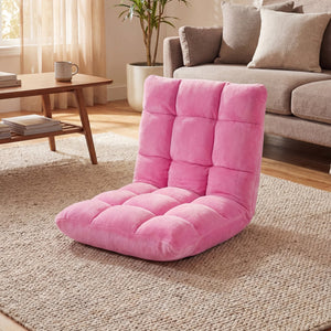 Adjustable 14-position Cushioned Floor Chair-Pink view 2