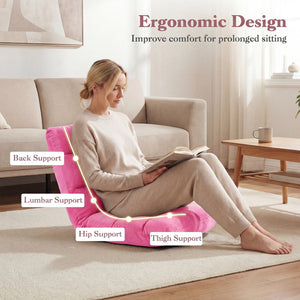 Adjustable 14-position Cushioned Floor Chair-Pink view 7