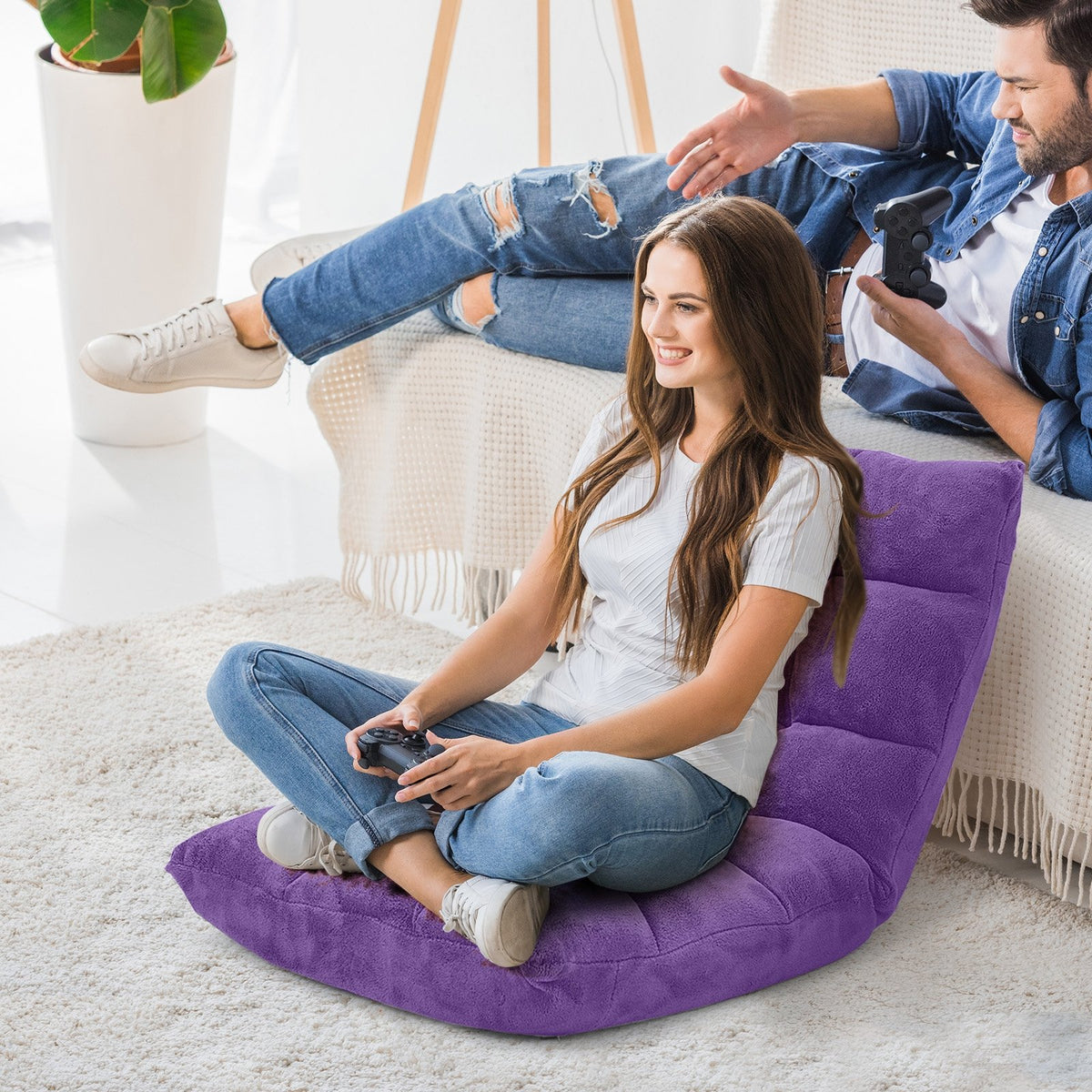 Adjustable 14-position Cushioned Floor Chair-Purple view 3
