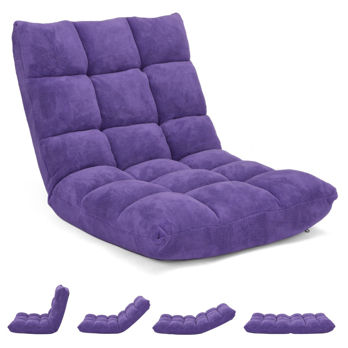 Adjustable 14-position Cushioned Floor Chair-Purple view 4