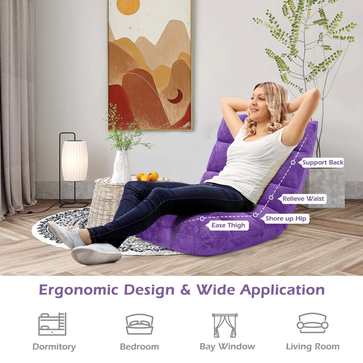 Adjustable 14-position Cushioned Floor Chair-Purple view 7