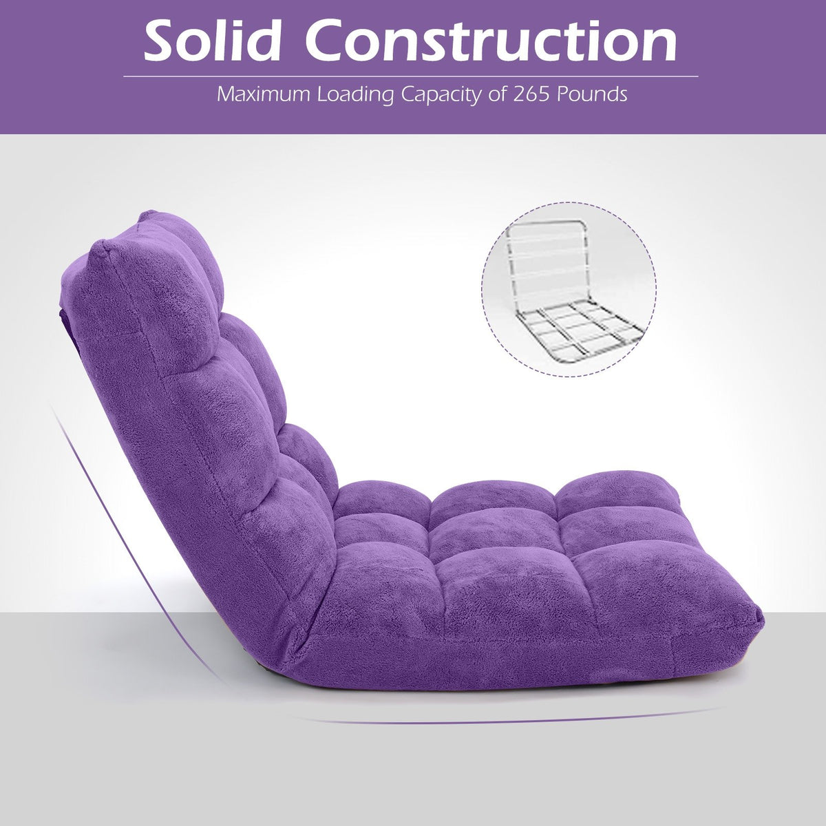 Adjustable 14-position Cushioned Floor Chair-Purple view 8