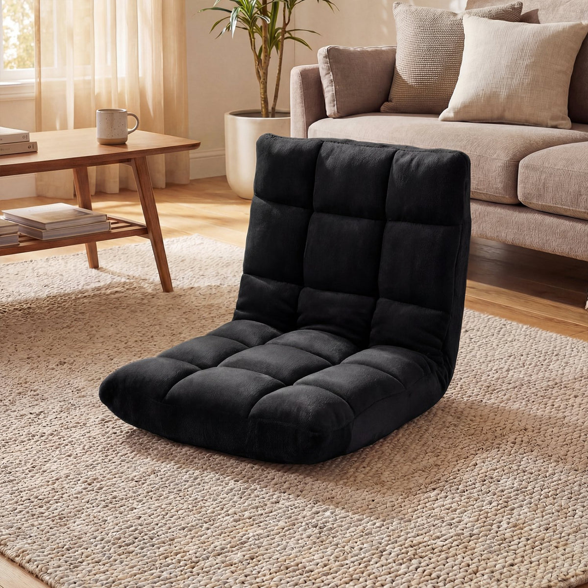 Adjustable 14-Position Floor Chair Folding Lazy Gaming Sofa Chair-Black view 2
