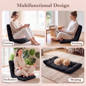 Adjustable 14-Position Floor Chair Folding Lazy Gaming Sofa Chair-Black view 8