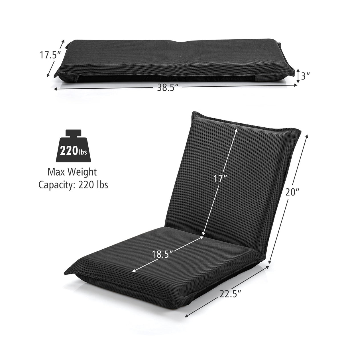 Adjustable 6 Positions Folding Lazy Man Sofa Chair Floor Chair-Black view 5