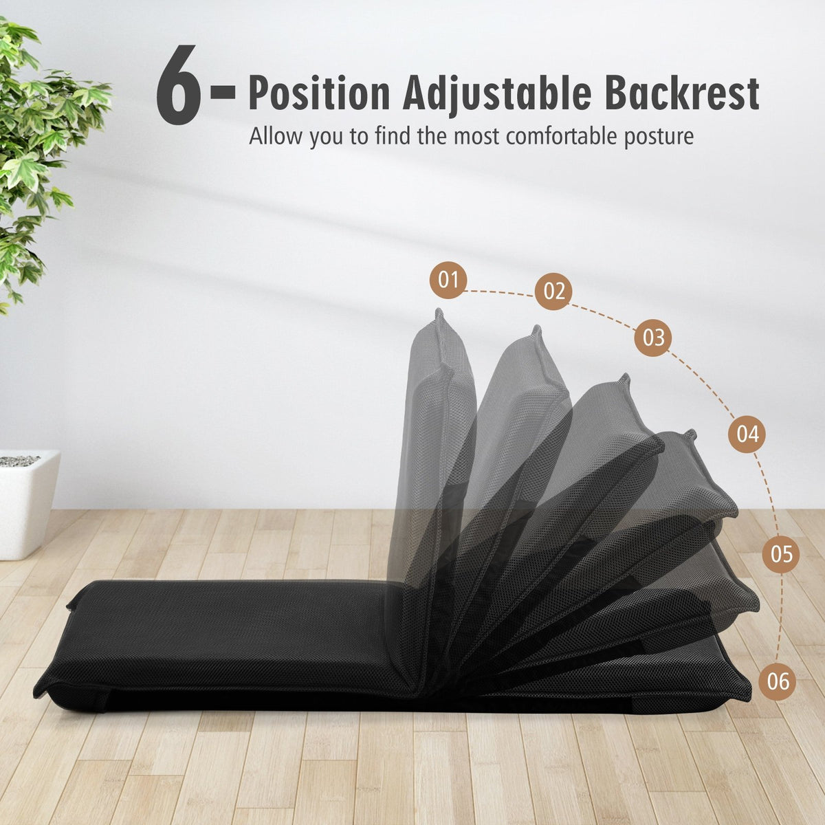Adjustable 6 Positions Folding Lazy Man Sofa Chair Floor Chair-Black view 6