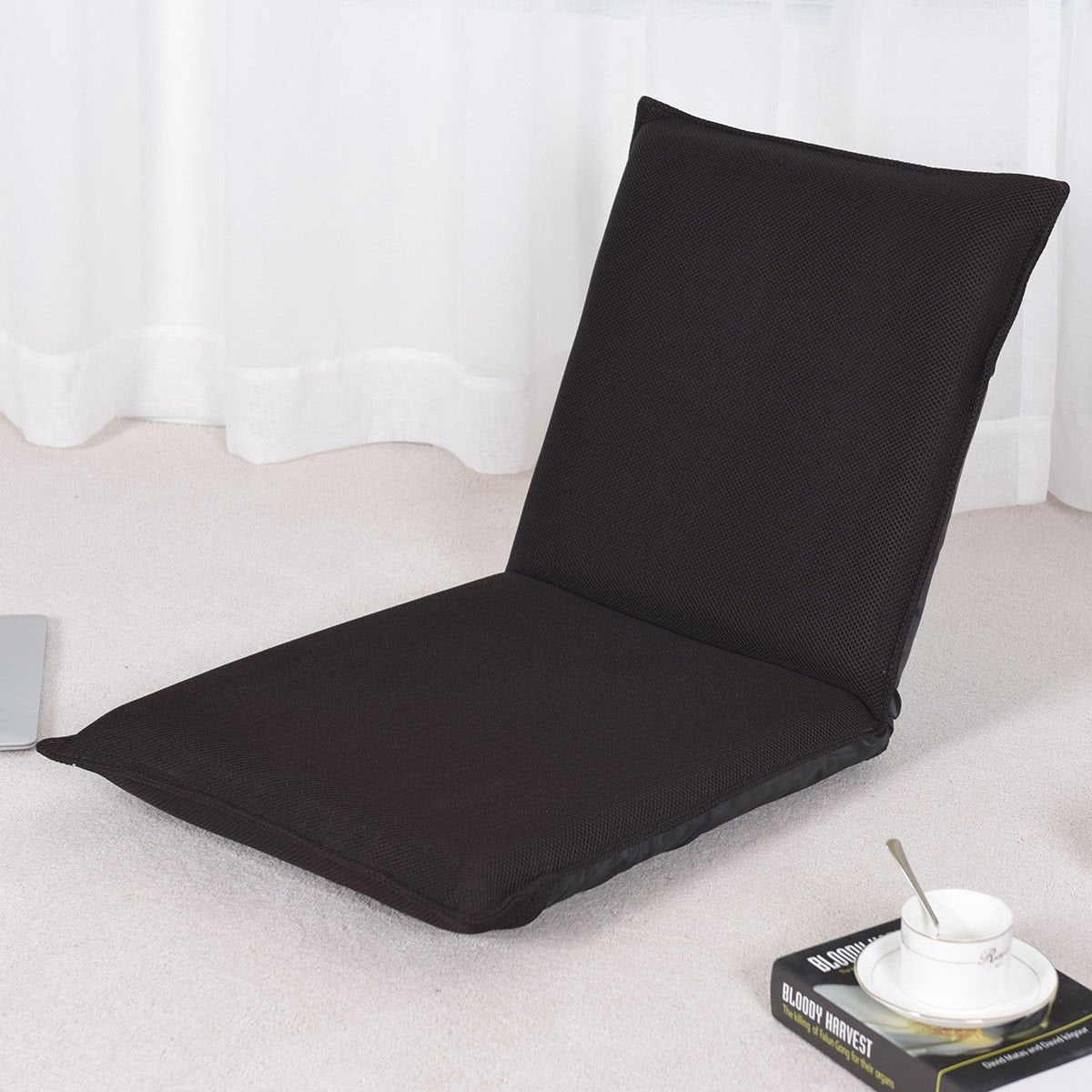 Adjustable 6 positions Folding Lazy Man Sofa Chair Floor Chair-Coffee view 2
