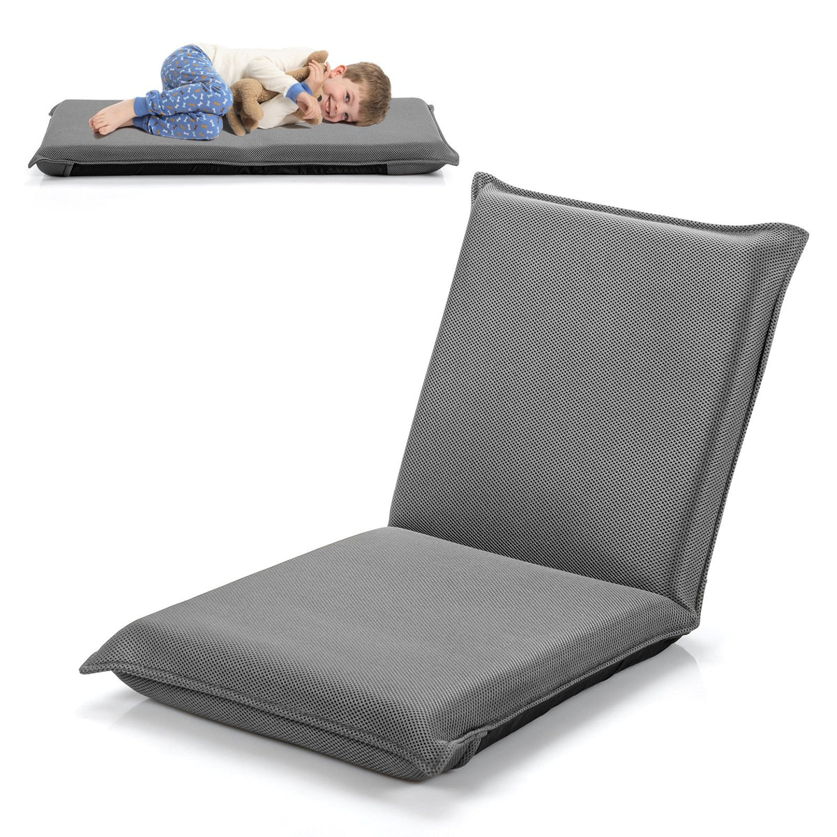 Adjustable 6 positions Folding Lazy Man Sofa Chair Floor Chair-Gray view 4