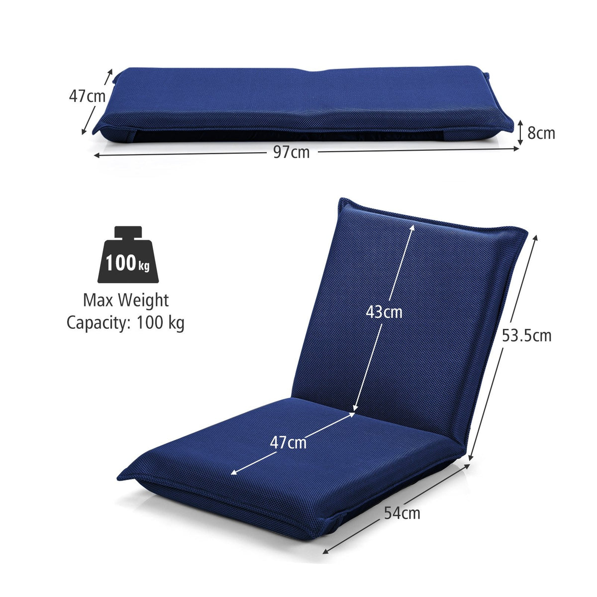Adjustable 6 positions Folding Lazy Man Sofa Chair Floor Chair-Navy view 4
