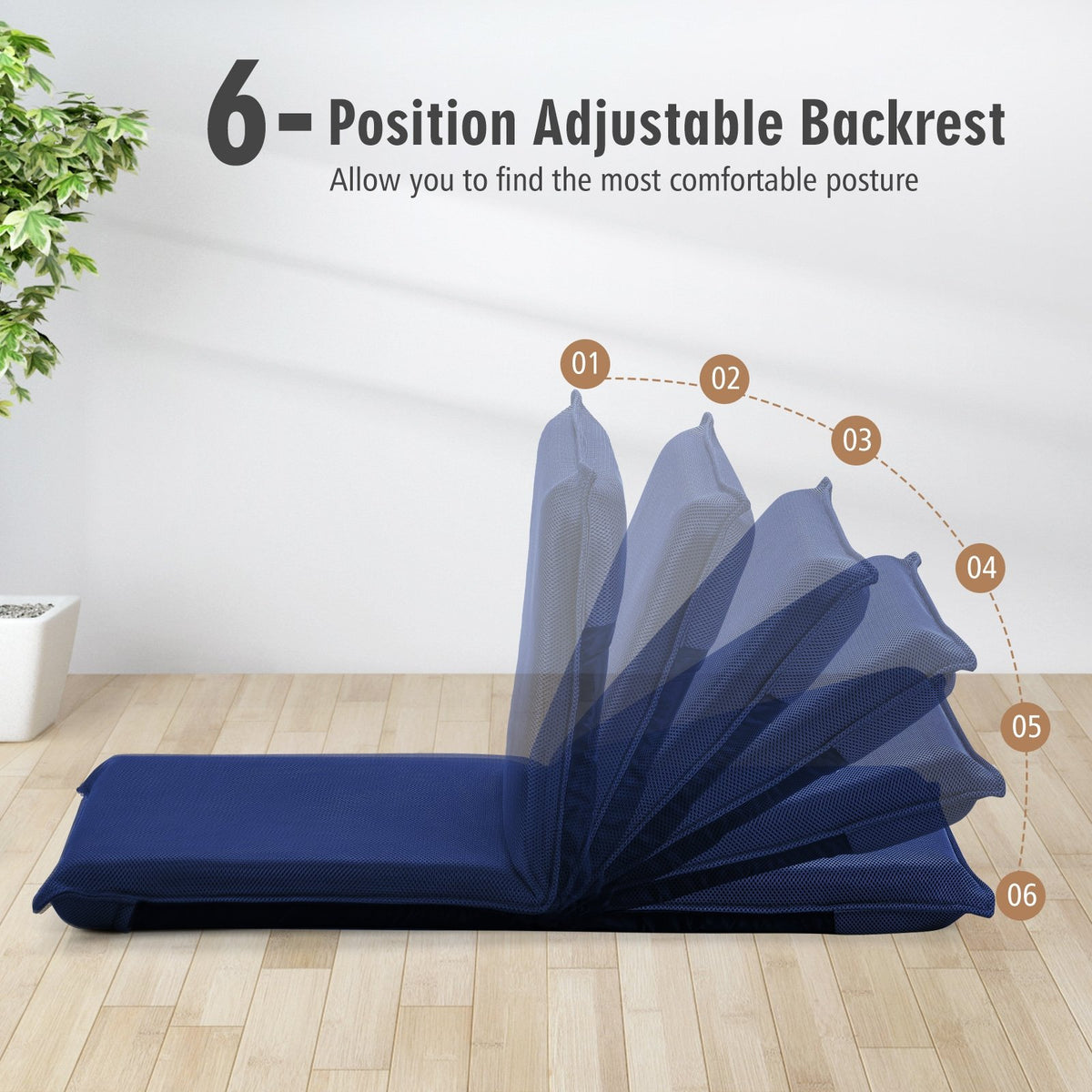 Adjustable 6 positions Folding Lazy Man Sofa Chair Floor Chair-Navy view 5