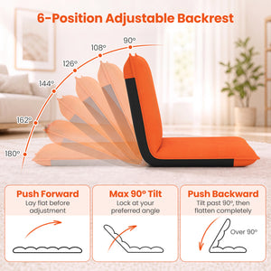 Adjustable 6 Positions Folding Lazy Man Sofa Chair Floor Chair-Orange view 8
