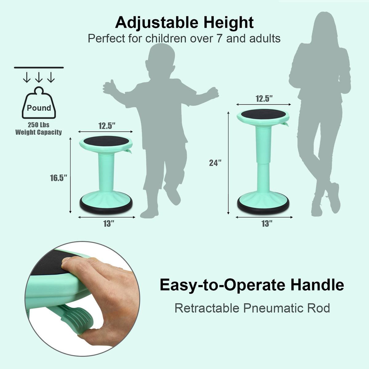 Adjustable Active Learning Stool Sitting Home Office Wobble Chair with Cushion Seat -Green view 5