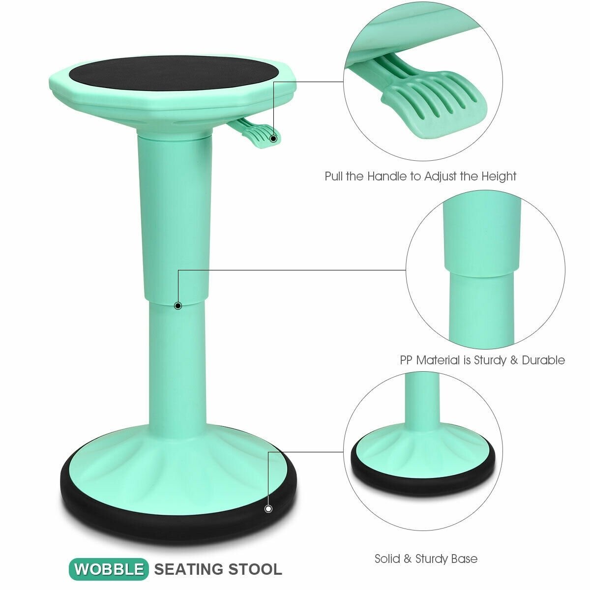 Adjustable Active Learning Stool Sitting Home Office Wobble Chair with Cushion Seat -Green view 8