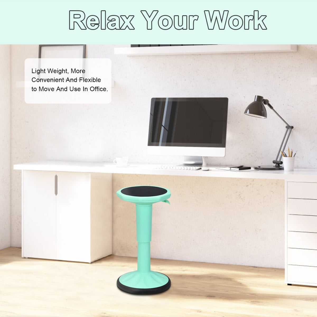 Adjustable Active Learning Stool Sitting Home Office Wobble Chair with Cushion Seat -Green view 9