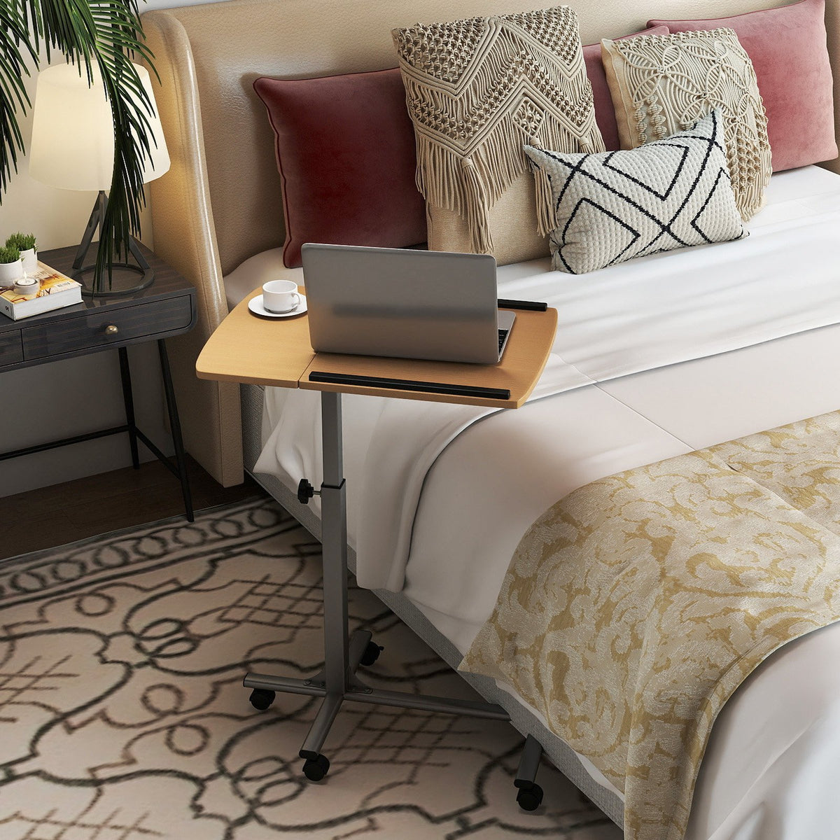 Adjustable Angle Height Rolling Laptop Table-Natural view 2
