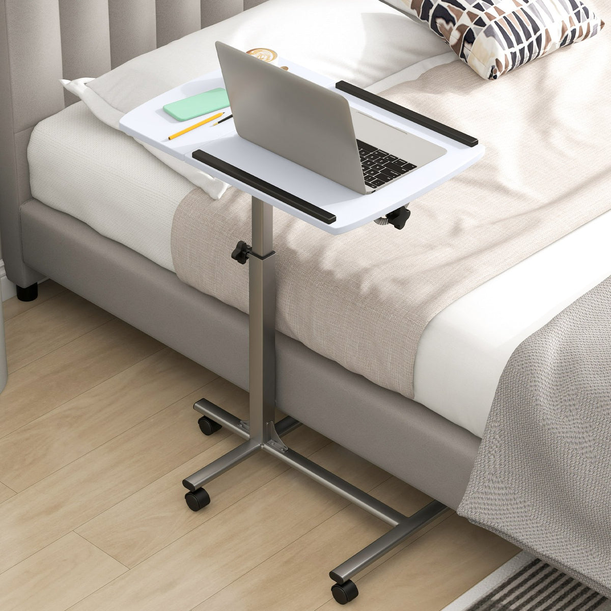 Adjustable Angle Height Rolling Laptop Table-White view 2