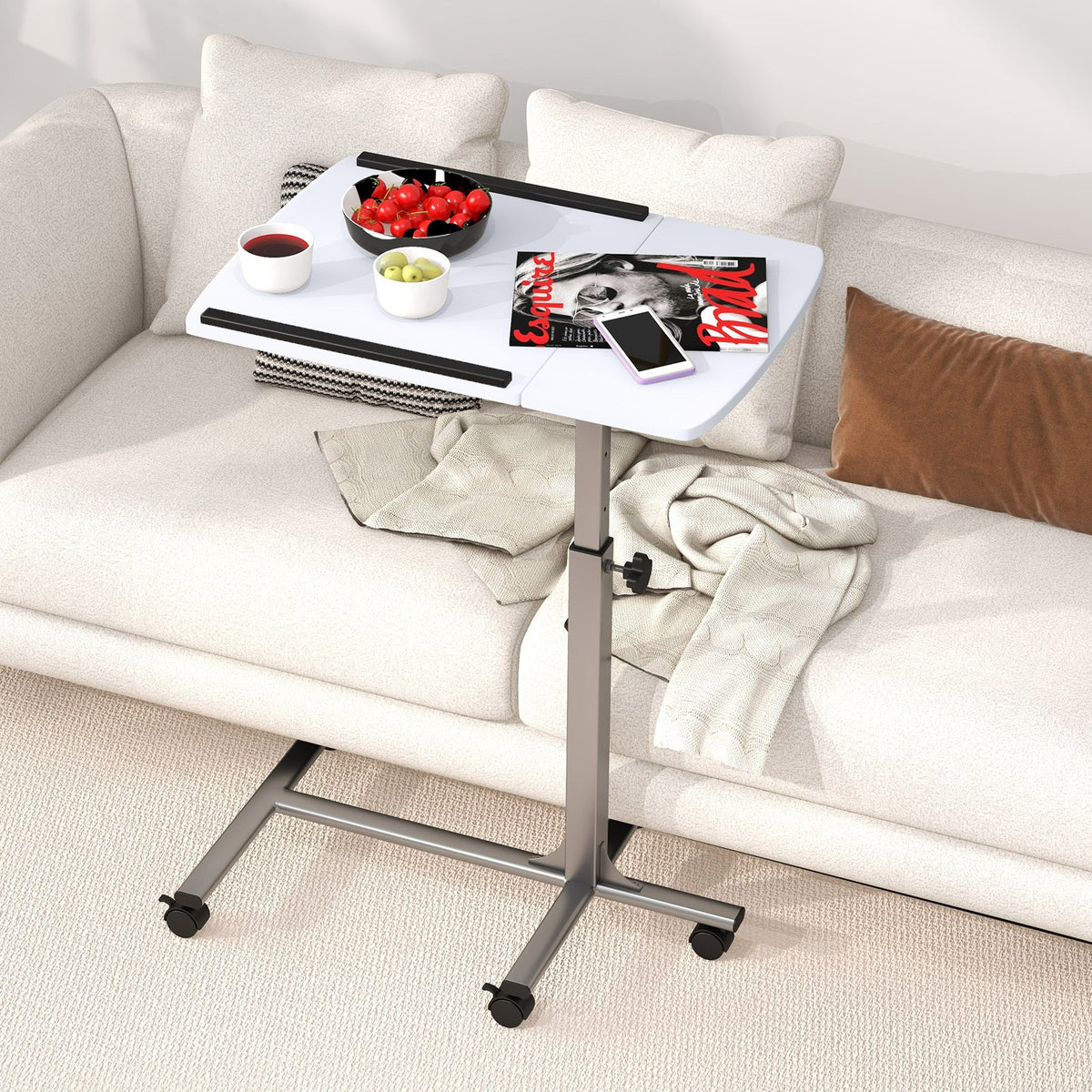 Adjustable Angle Height Rolling Laptop Table-White view 3