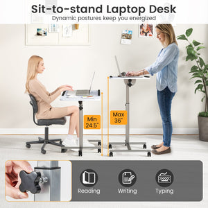 Adjustable Angle Height Rolling Laptop Table-White view 7