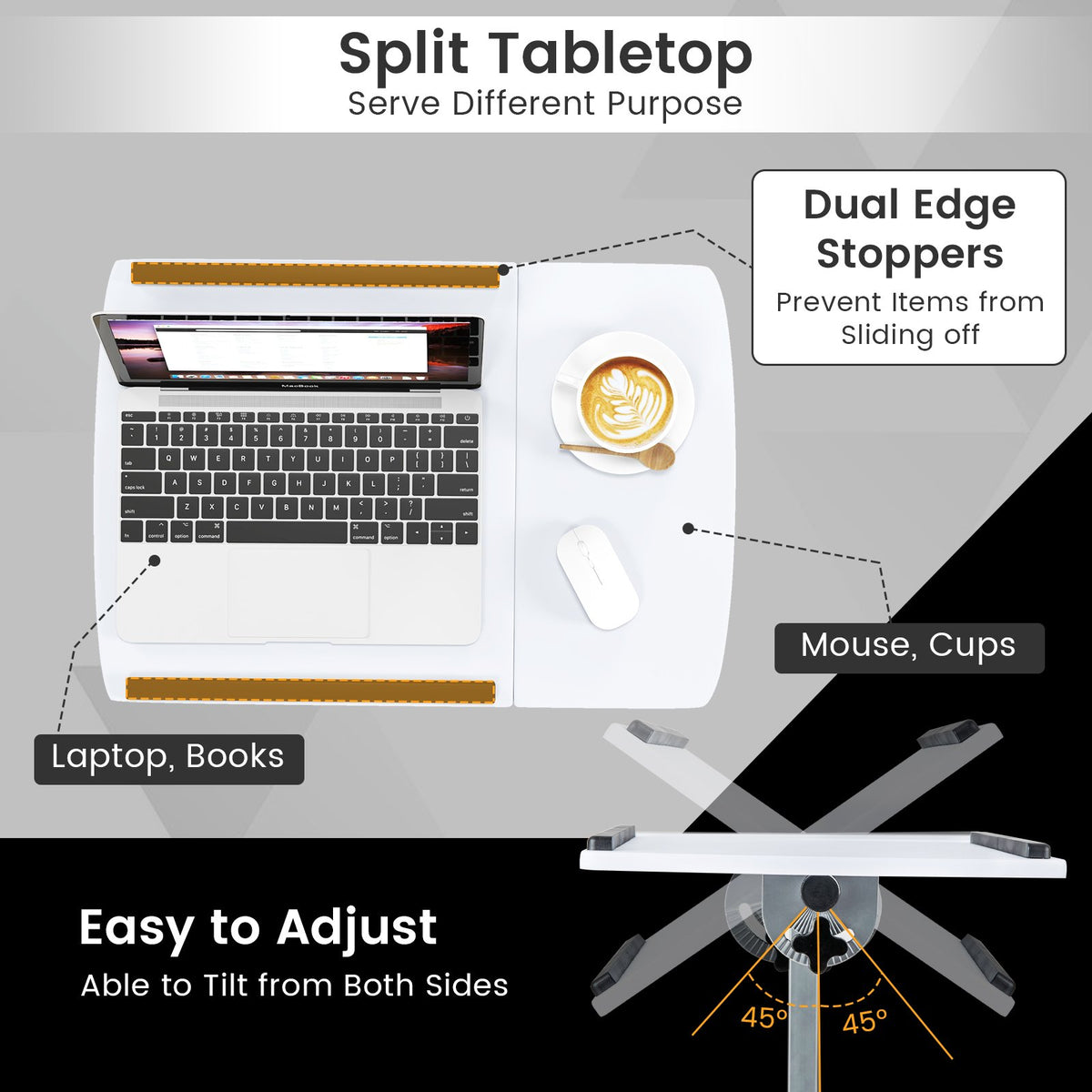 Adjustable Angle Height Rolling Laptop Table-White view 8