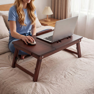 Adjustable Bamboo Laptop Desk with Tilting Top and Adjustable Legs for Wring-Brown view 2