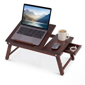 Adjustable Bamboo Laptop Desk with Tilting Top and Adjustable Legs for Wring-Brown view 4