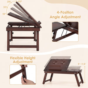 Adjustable Bamboo Laptop Desk with Tilting Top and Adjustable Legs for Wring-Brown view 8