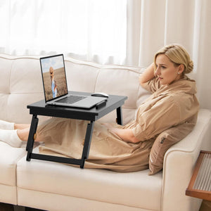 Adjustable Bamboo Laptop Desk with Tilting Top and Drawer-Brown view 2