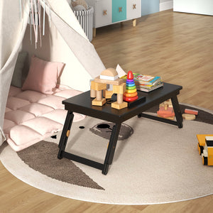 Adjustable Bamboo Laptop Desk with Tilting Top and Drawer-Brown view 3