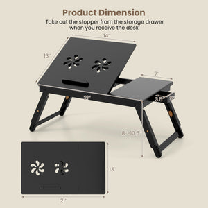 Adjustable Bamboo Laptop Desk with Tilting Top and Drawer-Brown view 4