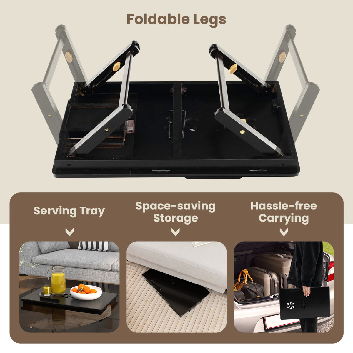 Adjustable Bamboo Laptop Desk with Tilting Top and Drawer-Brown view 8