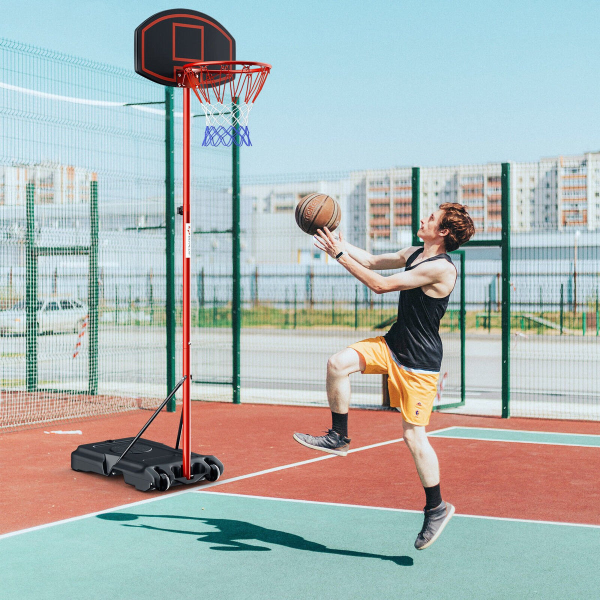 Adjustable Basketball Hoop System Stand Portable with 2 Wheels Fillable Base-Black & Red view 2