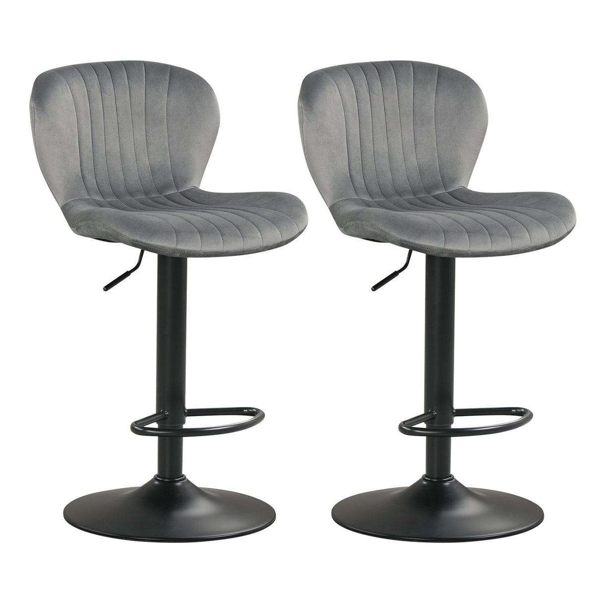 Adjustable Counter Height Chairs Set of 2 with Velvet Upholstered Backrests-Gray