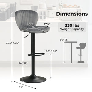 Adjustable Counter Height Chairs Set of 2 with Velvet Upholstered Backrests-Gray view 5