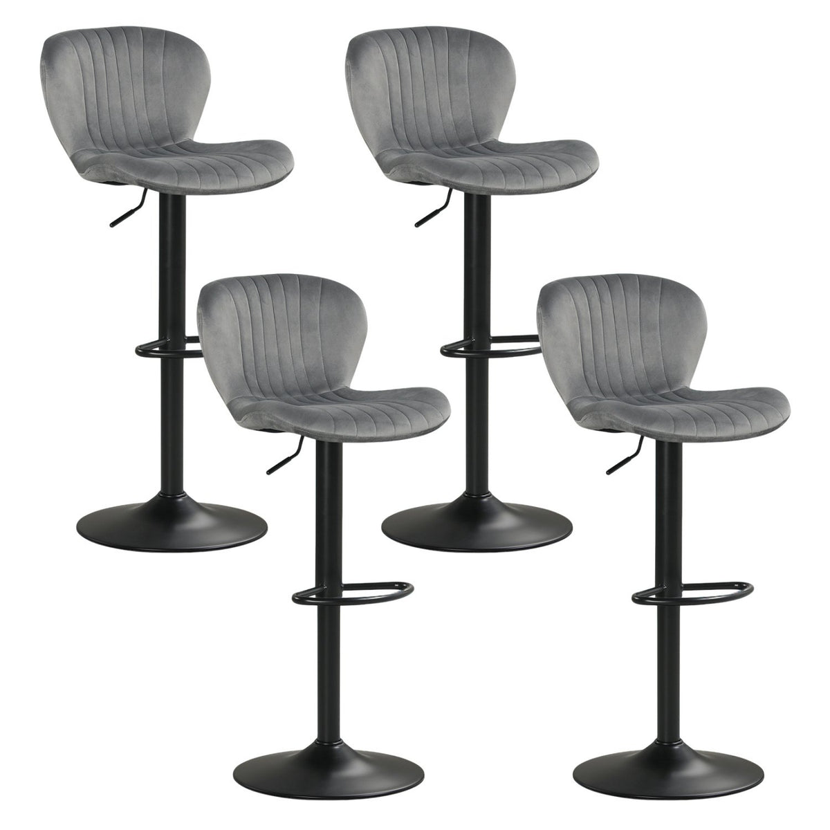 Adjustable Counter Height Chairs Set of 4 with Velvet Upholstered Backrests-Gray