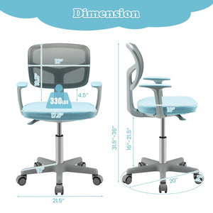 Adjustable Desk Chair with Auto Brake Casters for Kids-Blue view 5
