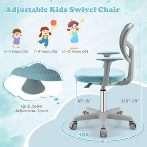 Adjustable Desk Chair with Auto Brake Casters for Kids-Blue view 7