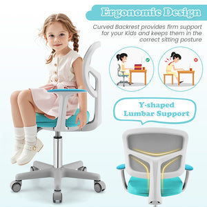 Adjustable Desk Chair with Auto Brake Casters for Kids-Turquoise view 6